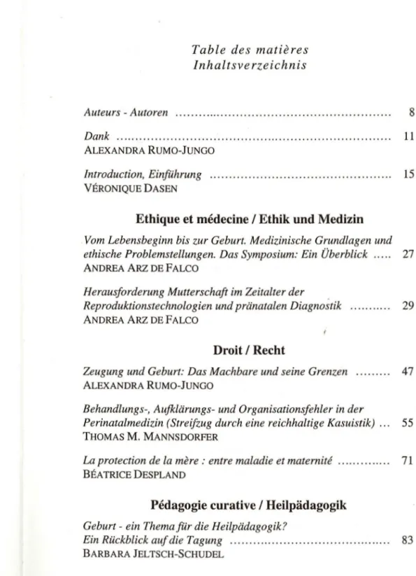 Table  des  matières  Inhaltsve rzeichnis  Auteurs - Autoren  . . . .  .  .  .  .  . 
