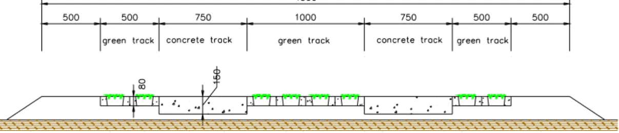 Figure 2: Typical cross-section of green road with two tracks. 