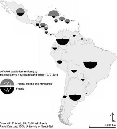 Fig. 7.1 Map of the population (in millions) affected by natural hazards (Source: CRED 2012)