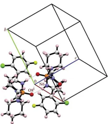 Fig. 12. Part of the crystal structure of 6, showing the dimer arrangement formed through N CP eH/O]P hydrogen bonds (thin grey lines) [Symmetry code: (i) exþ 1,y þ 1,z þ 1].