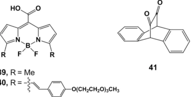 Figure 8. Structures of the nonmetallic CORMs 39,  40 (BODIPY derivatives) and 41  (9,10-dihydro-9,10-ethanoanthracene-11,12-dione)