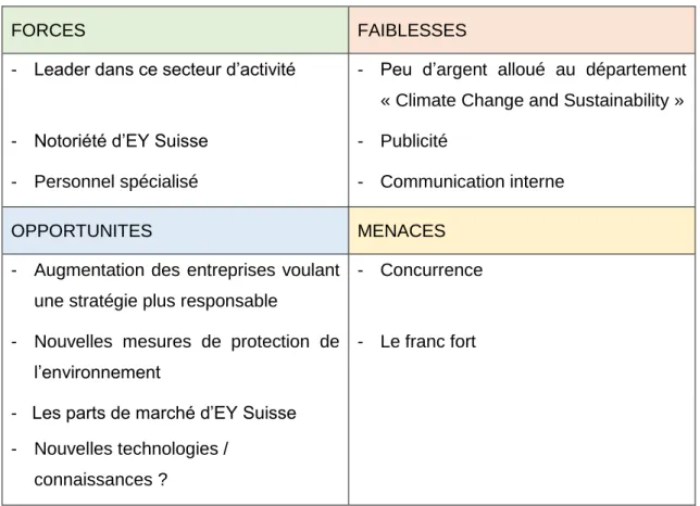 Tableau 4 : Analyse SWOT 