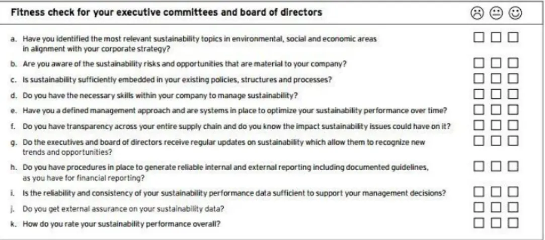 Figure 6 : Questionnaire tiré de la brochure &#34;Sustainable Business&#34; 