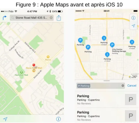 Figure 9 : Apple Maps avant et après iOS 10