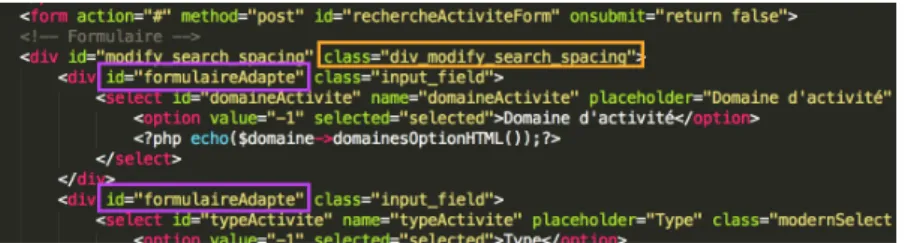 Figure 11 - Identification des div à adapter en fonction de la vue 