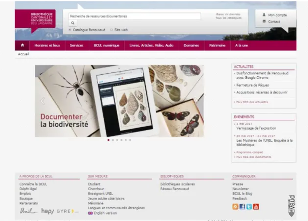 Figure 4 : Page d'accueil du site web de la BCU Lausanne  