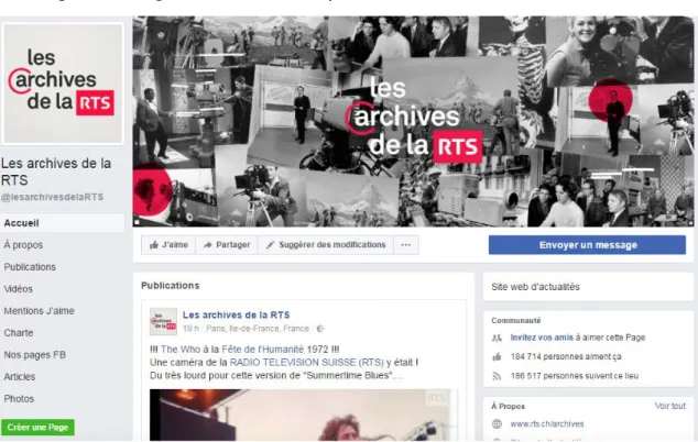 Figure 2 : Page d’accueil du compte Facebook des archives de la RTS 