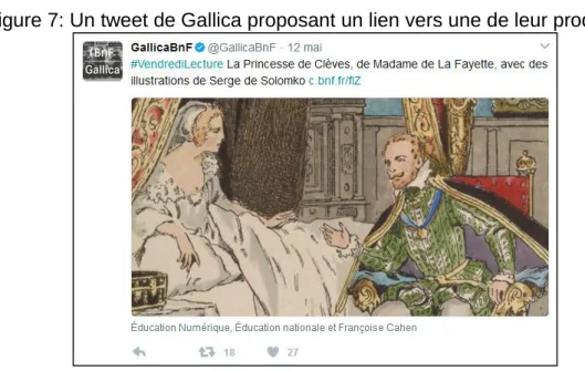 Figure 7: Un tweet de Gallica proposant un lien vers une de leur production