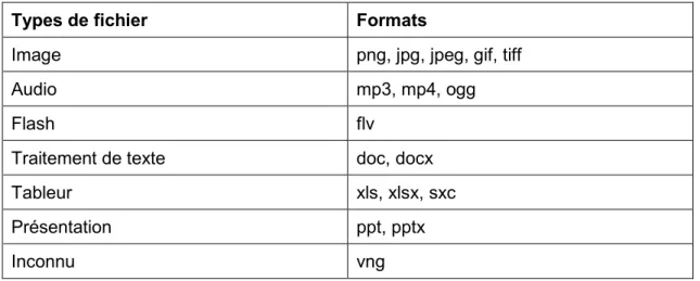 Tableau 1 : Formats acceptés sur WikiValais 8