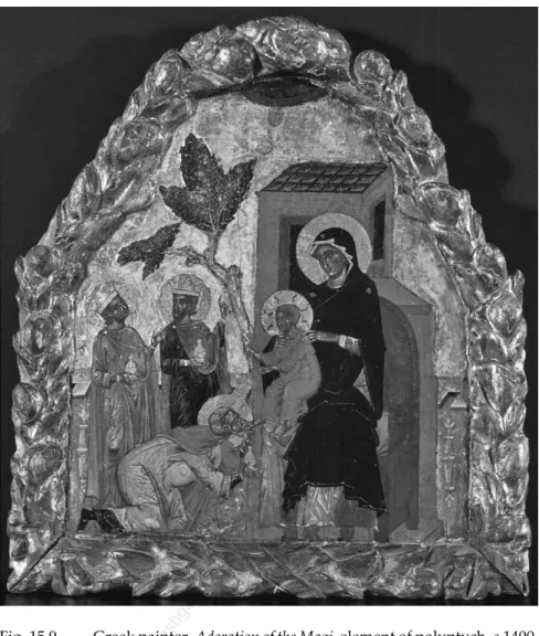 Fig. 15.9  Greek painter, Adoration of the Magi, element of polyptych, c.1400. 