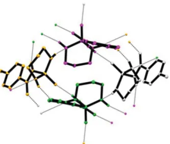 Fig. 8 The C 3 4 ð 14 Þ chain graph-set in the crystal structure of 1, formed via N2–H2C···O1 ii (red dashed line) and N3–H3C···O1 iii (blue dashed line) hydrogen bonds