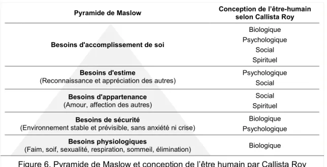Figure 6. Pyramide de Maslow et conception de l’être humain par Callista Roy