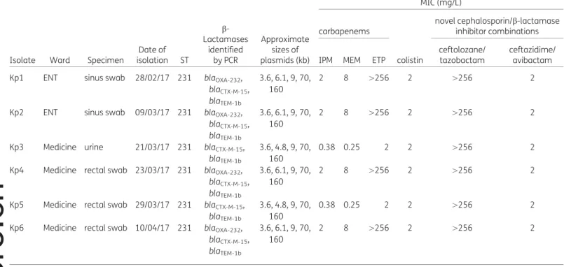 Table 1. Characteristics of the Klebsiella pneumoniae isolates under study