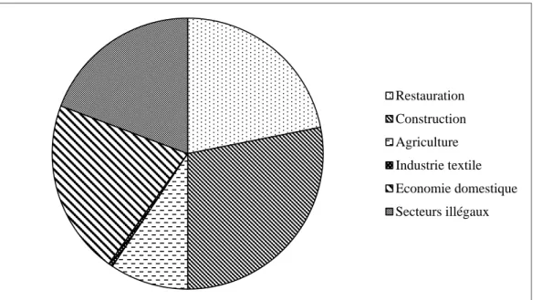 Illustration 2: Secteurs les plus fréquemment concernés par l’exploitation du travail (en % des réponses  reçues) 