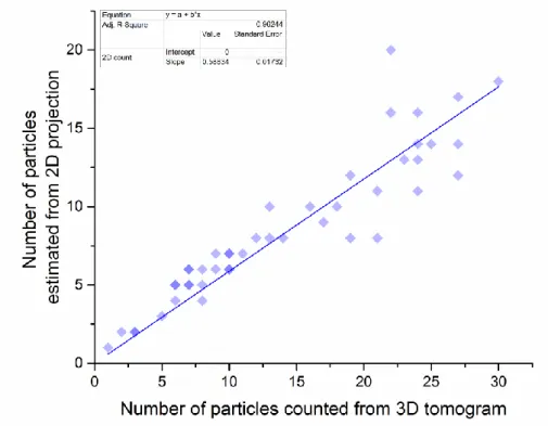 Fig. S4 Number of particles per aggregate, estimation of the bias using a 2D projection