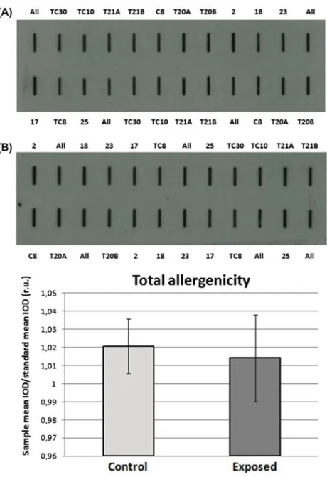 Figure 3. Total allergenicity of pollen samples from single racemes assessed with slot blotting