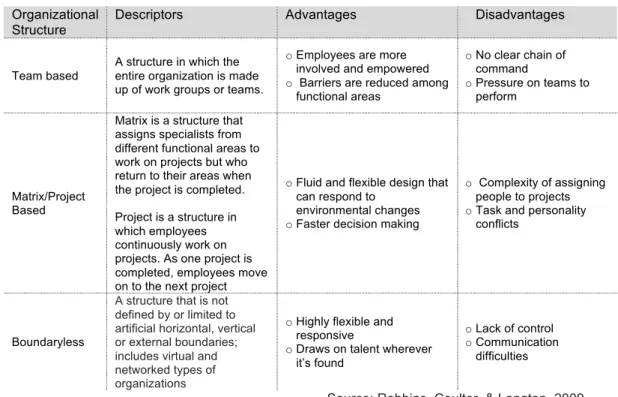 Table  3  –  Modern  organizational  structure  models     
