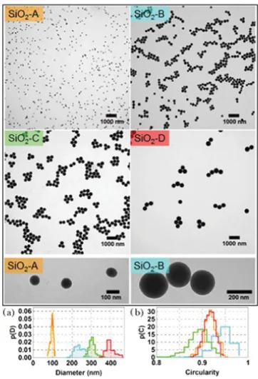 Figure 4. TEM analysis of the SiO 2 particles used. In top frame:
