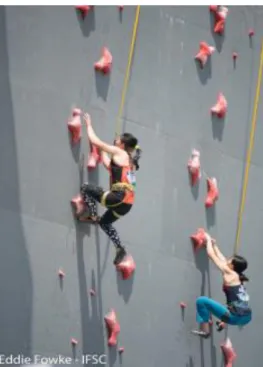 Figure 3. Deux athlètes en compétition lors  de  la  coupe  du  monde  à  Nanjing,  2017  (IFSC, 2017) 