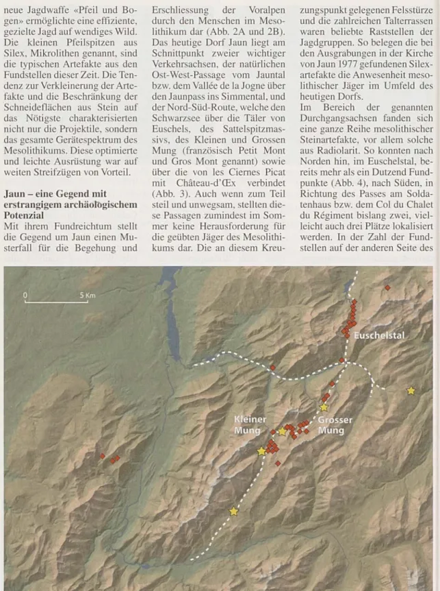 Abb.  3 Mesolithische Fundstellen  (Karo) und  Lagerstätten  (Stern) in den  Freiburger  Voralpen