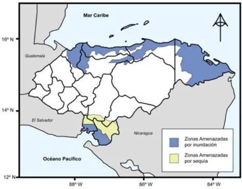 Figura 3: Áreas con mayores amenazas hidrometeorológicas en la República de  Honduras