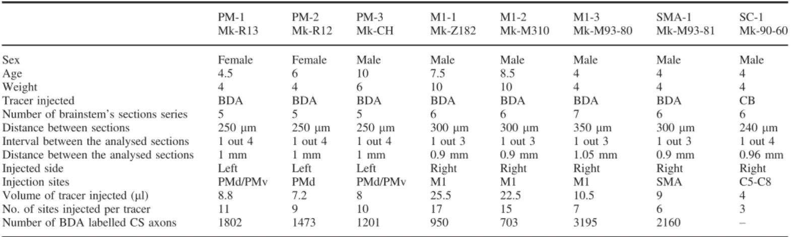 Table 1. Summary of the individual data for each of the eight monkeys involved in this study