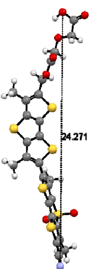 Figure S2: Simulation of the length of the flipper mechanophore. The length matches  the length of the molecule calculated from monolayer experiments