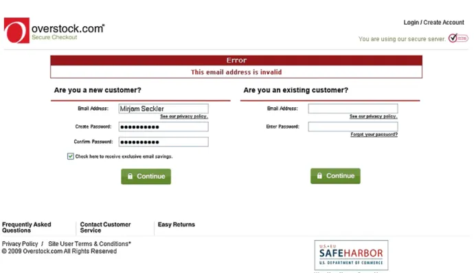 Fig. 1. Overstock.com uses an error message at the top of the form (approach 1).