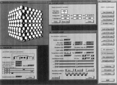 FIG. 1. Screen shot of an interactive simulation session. The panel on the right allows one to start and stop the simulation process and to select a variety of other panels