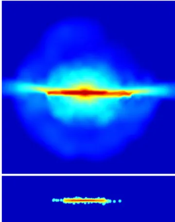 Figure 2. Density map of gas in the target galaxy, at t = 640 Myr after the beginning of the simulation and ∼ 300 Myr after the flyby