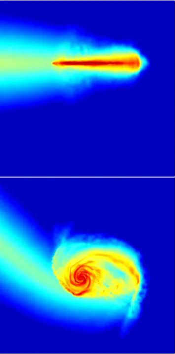 Figure 4. Density map of gas in run ACC1, at t = 720 Myr after the be- be-ginning of the simulation