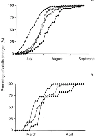 Table 1. Egg size and head capsule diameters (mean   SE) of different instars of Diplapion confluens and  Coryssomerus capucinus.