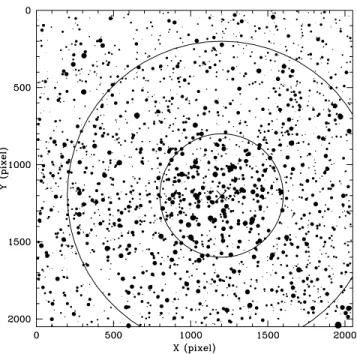 Figure 1. Schematic finding chart of the stars observed in the field of NGC 2489. North is up and east is to the left-hand side