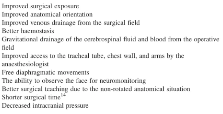 Table 3 Advantages of neurosurgery in sitting position 5 9 42 92