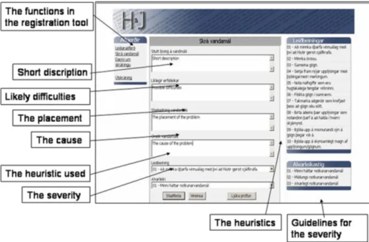 Fig. 2. User interface of a web tool for reporting usability problems.