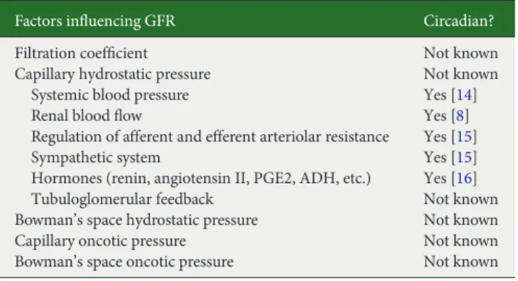 Table 1. Factors potentially involved in circadian variations of GFR