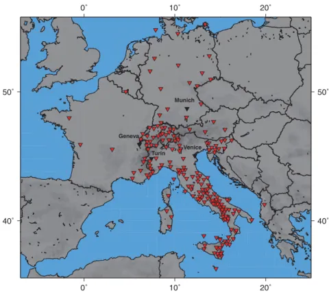 Figure 1. Location of the broad-band stations used in this study, from the combination of regional European networks detailed in Section 2.