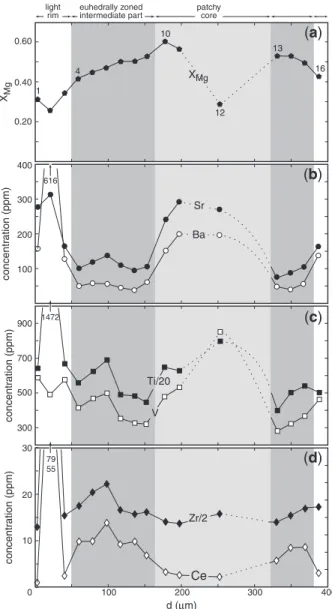 Fig. 7. Element variations in a ferro-edenite crystal (Fig. 5e):