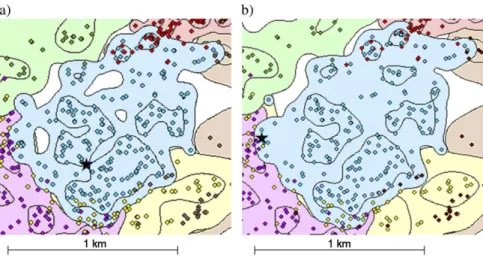 Figure 3a). Whether the calls used in the playbacks were re- re-corded from a neighbor or a stranger group did not influence the resident groups’ first movement direction (LR ¼ 0.22, df ¼ 1, P ¼ 0.55)