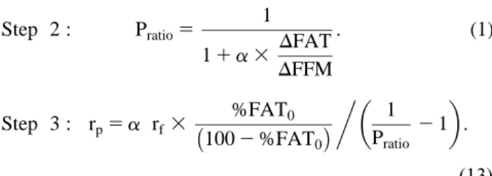 Fig. 8. Predictive limits (——) of the partitioning characteristic (Pc) within a Caucasian population with initial percentage body fat (%FAT 0 ) in the normal range, i.e