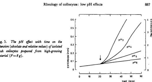 Fig. 5. The pH effect with time on the exUnsion (absolute and relative values) qfisolaltd fresh collocates prepared from high-growing