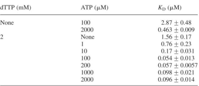 Table VI. Influence of allosteric effectors and substrates on Aeh1 phage (NrdA-a/Nrda-b) – NrdB protein interactions