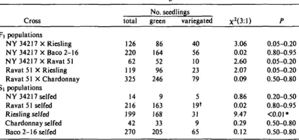 Table II. Other crosses and sells related to segregating populations in which no variegated