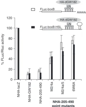 Figure 4. Repression by the NED requires GW/WG repeats and involves mRNA destabilization
