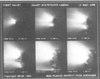 Figure 1. Views of Comet Halley taken during the fly-by of the European Glotto probe