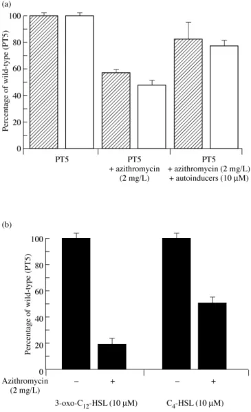 Table 2. Concentration of C 4 -HSL in culture  supernatants of P. aeruginosa cell-to-cell signalling  mutants after 6 h of growth in LB medium