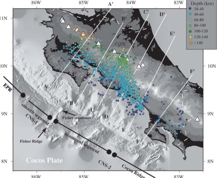 Figure 12. Epicentres of Wadati–Benioff seismicity for earthquakes with focal depths &gt;30 km