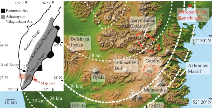 Fig. 1. Digital elevation map of south^central Kamchatka showing Gorely volcano and other nearby volcanic centers