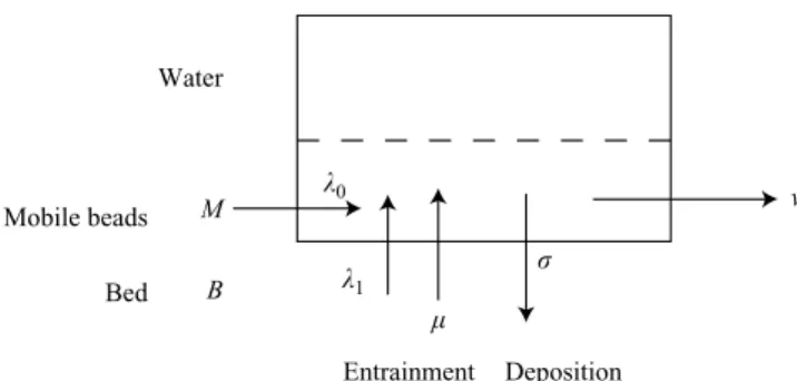 Figure 2. The number of moving beads observed within the window varies with time, depend- depend-ing on the number of particles enterdepend-ing/leavdepend-ing the window or bedepend-ing entrained/deposited from/