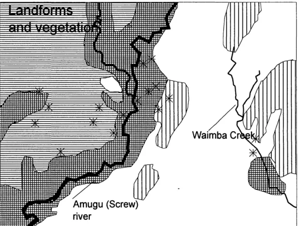 Fig. 2. Vegetation and land systems map of the Wosera area. Names for the land systems are those used by Haanjens et al